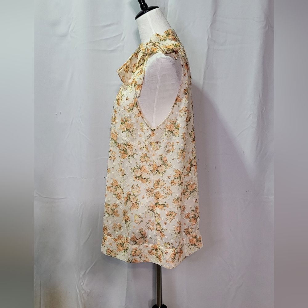 R&MY Women's Cream Sheer Floral Swiss Dot Sleeveless Blouse/Tank Top Size XL EUC - Picture 6 of 8